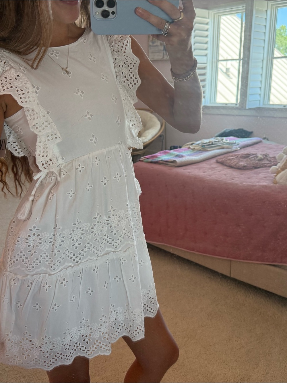 Zara BRAND NEW Women’s White Eyelet Ruffle Summer Dress